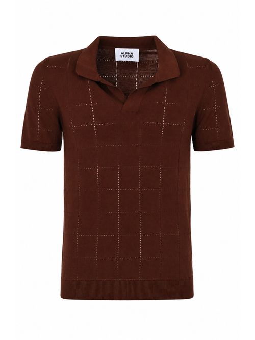 Polo traforata in cotone Cioccolata Alpha Studio | AU-5141B1009